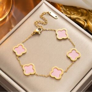 Gold and Pink Clover Bracelet